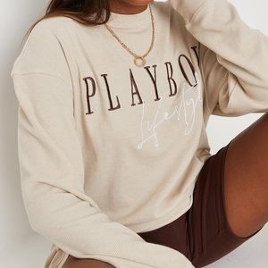 Playboy x Missguided Brown Lifestyle Waffle Classic Sweatshirt
